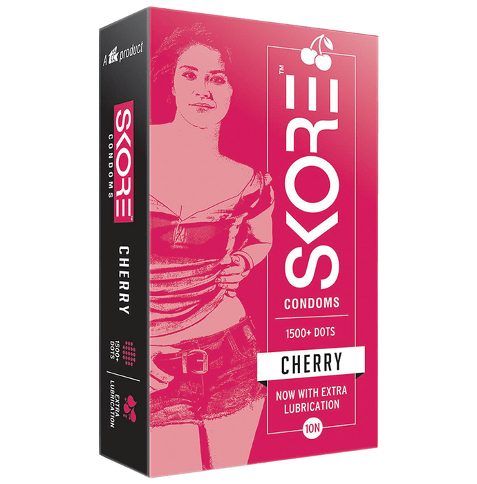Skore 1500+ Dot with Extra Lubrication Condom (10 Each) Cherry
