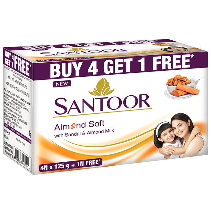 Santoor Almond Soft Soap 125gm (Buy 4 Get 1 Free) 1 mg by Wipro Enterprises Pvt. Ltd. — photo 1 of 2