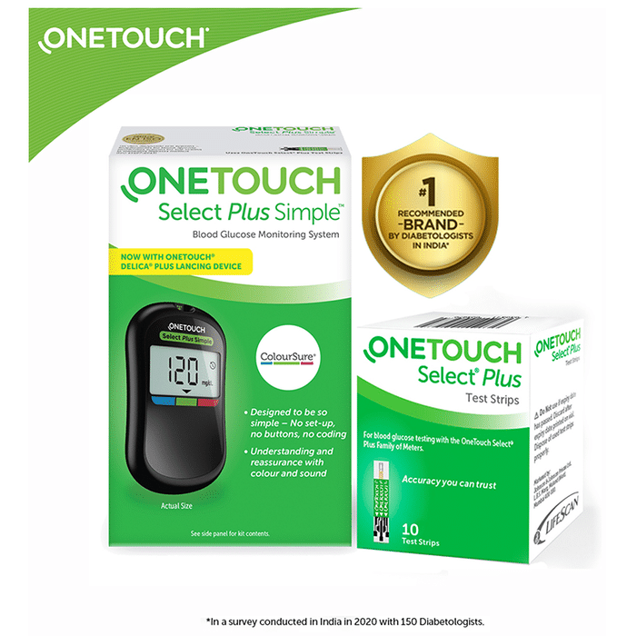 OneTouch Select Plus Simple Glucometer with 10 Free Strips Black 10 mg by Lifescan Medical Devices India Private Limited — photo 1 of 7