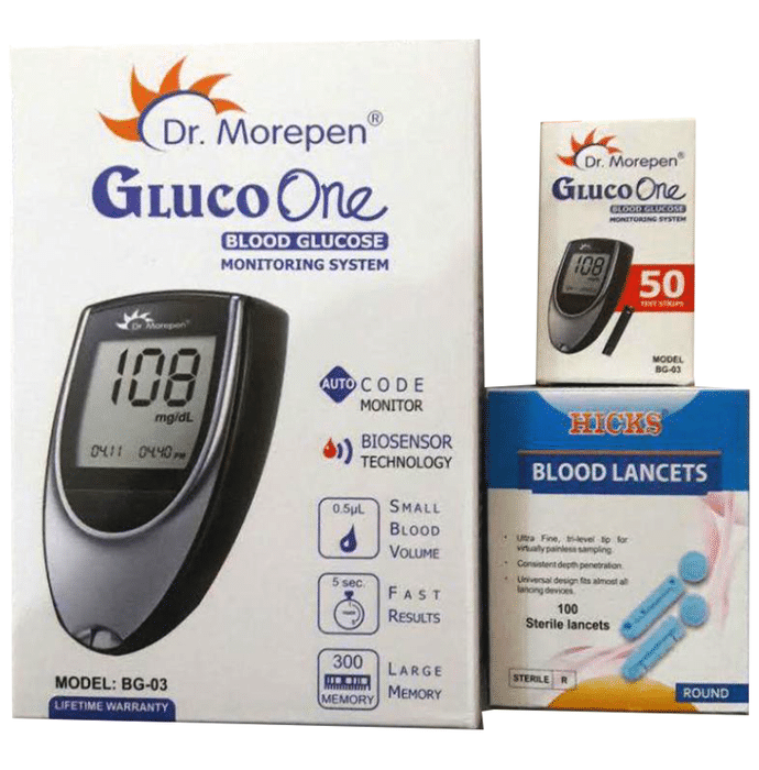 Dr Morepen Combo Pack of BG-03 Glucose Meter, 50 Test Strips and 100 Lancets