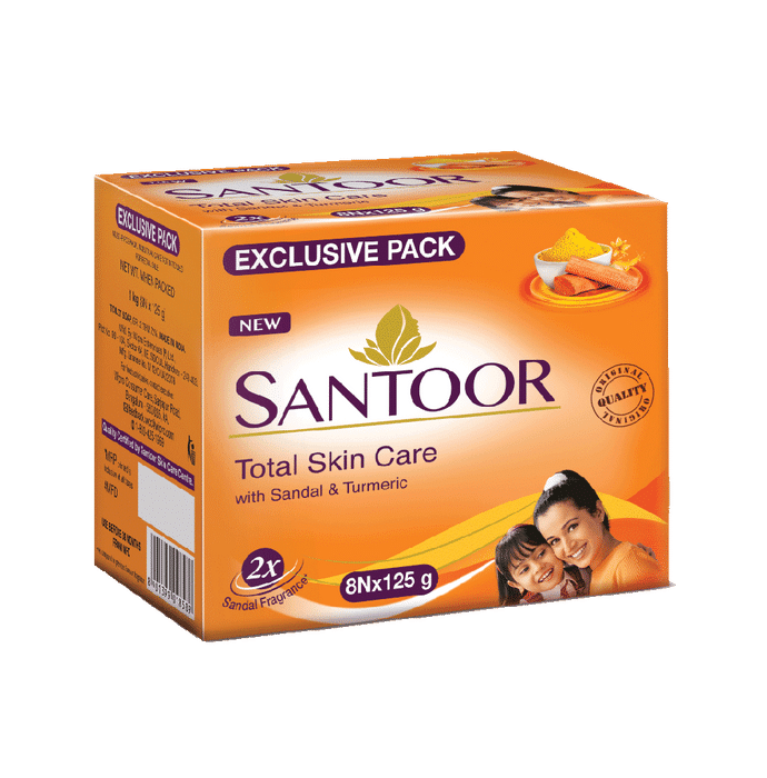 Santoor Total Skin Care with Sandal & Turmeric Soap (125gm Each)