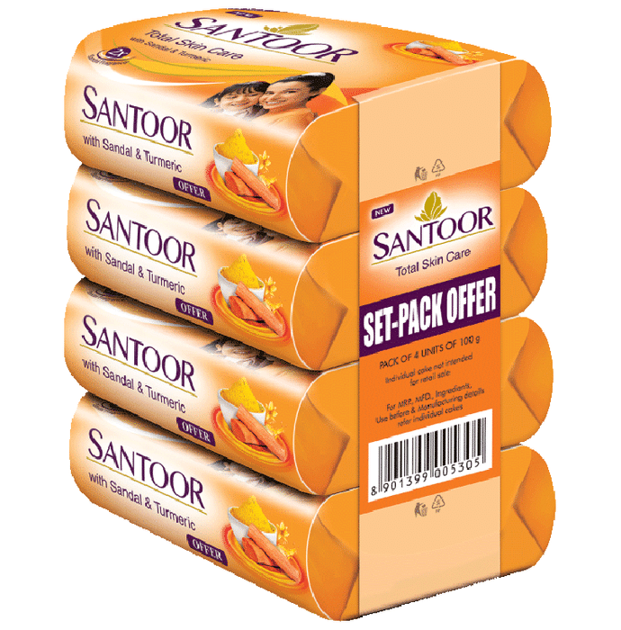 Santoor Total Skin Care with Sandal & Turmeric Soap (100gm Each)