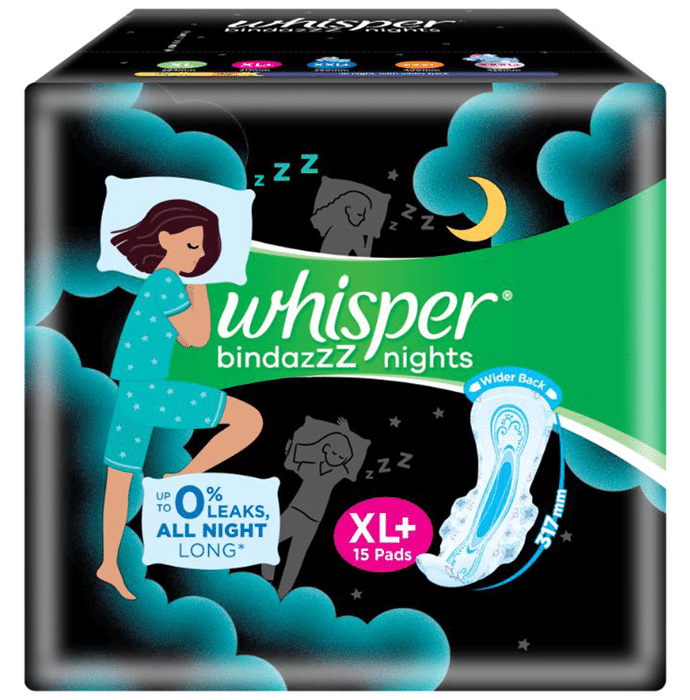 Whisper Bindazzz Nights Pads XL+ by Procter & Gamble Hygiene and Health Care Ltd — photo 1 of 3
