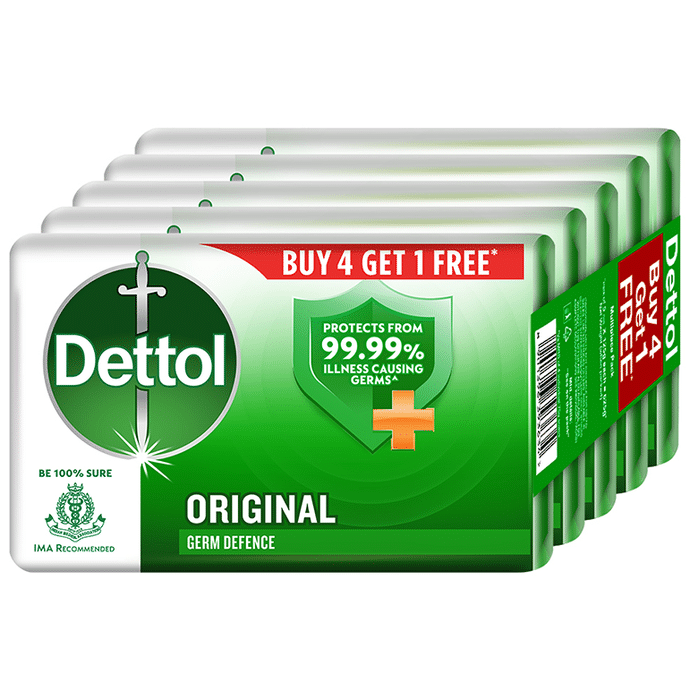 Dettol Original Bathing Soap Bar 125gm Each (Buy 4 Get 1 Free)