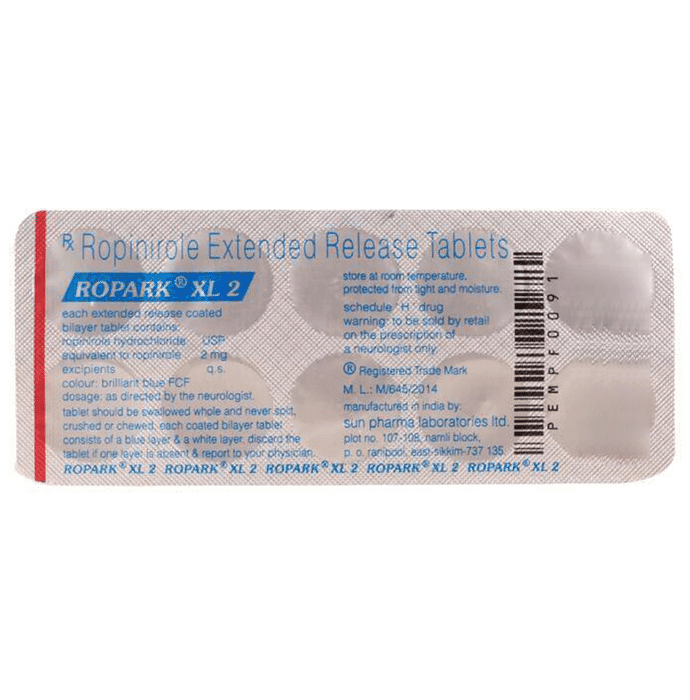Ropark XL 2 Tablet – Ropinirole (2mg) 2 mg by Sun Pharmaceutical Industries Ltd — photo 1 of 2