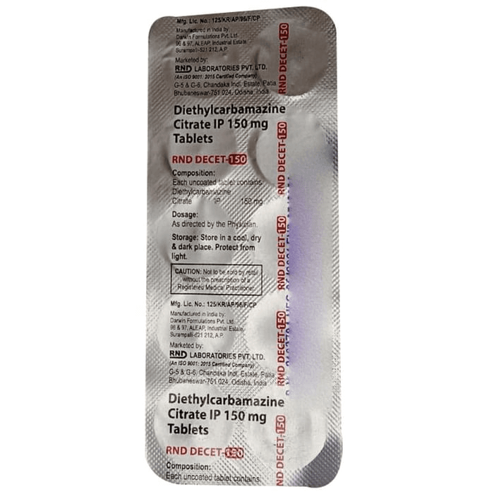 RND Decet 150 Tablet – Diethylcarbamazine (150mg) 150 mg by RND Laboratories Pvt Ltd