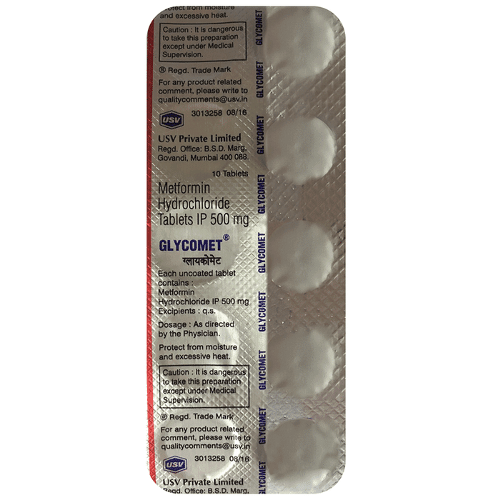Glycomet Tablet – Metformin (500mg) by USV Ltd — photo 1 of 2