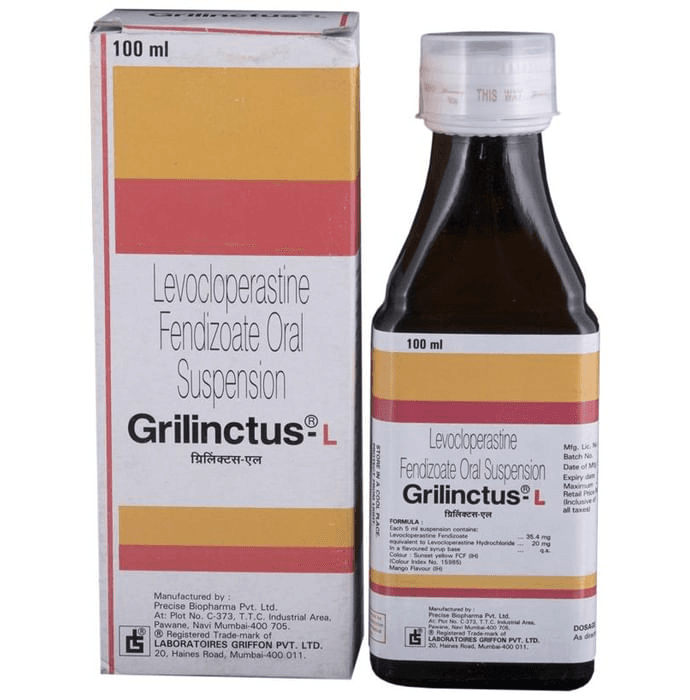 Grilinctus-L Oral Suspension – Levocloperastine (20mg/5ml) by Franco-Indian Pharmaceuticals Pvt Ltd — photo 1 of 5