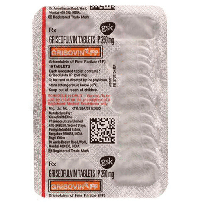 Grisovin-FP Tablet – Griseofulvin (250mg) by Glaxo SmithKline Pharmaceuticals Ltd — photo 1 of 2