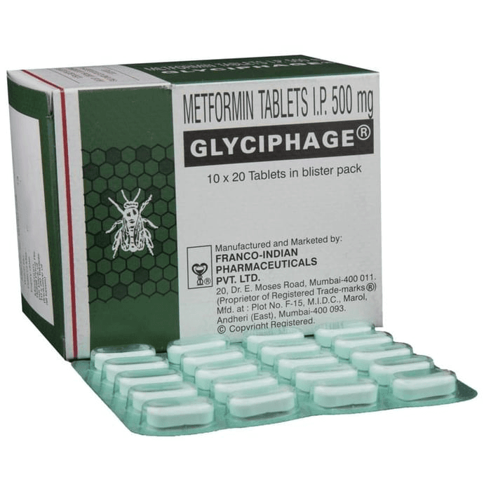 Glyciphage Tablet – Metformin (500mg) by Franco-Indian Pharmaceuticals Pvt Ltd — photo 1 of 6