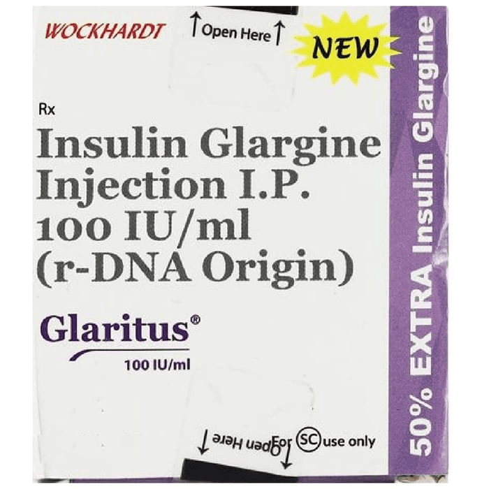 Glaritus 100IU/ml Injection 3ml – Insulin Glargine (100IU) 100 iu by Wockhardt Ltd — photo 1 of 3