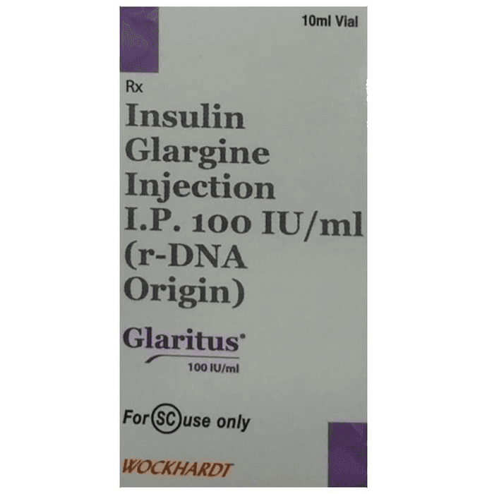 Glaritus 100IU/ml Injection – Insulin Glargine (100IU) 100 iu by Wockhardt Ltd — photo 1 of 4