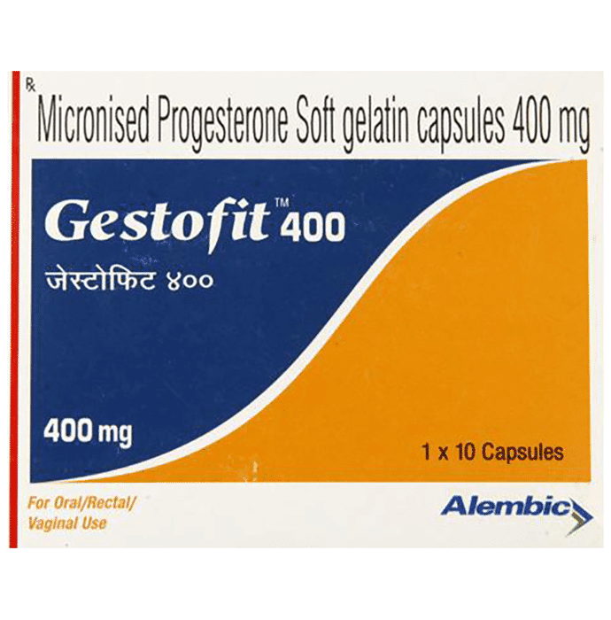Gestofit 400 Soft Gelatin Capsule – Progesterone (400mg) 400 mg by Alembic Pharmaceuticals Ltd — photo 1 of 4