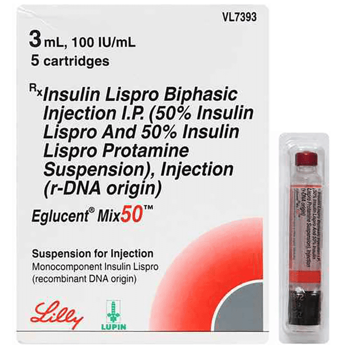 Eglucent Mix 50 100IU/ml Suspension for Injection – Insulin Lispro (50%) 100 iu by Lupin Ltd