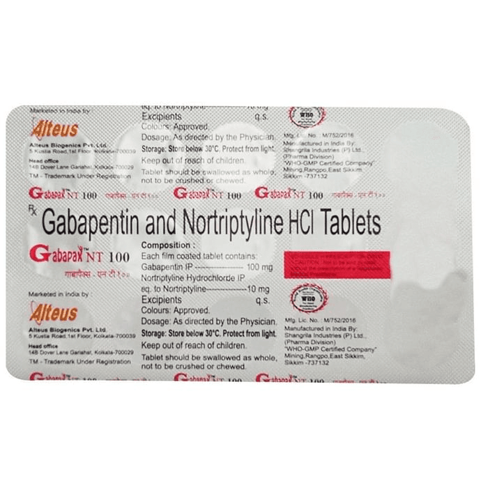 Gabapax NT 100 Tablet – Gabapentin (100mg) 100 mg by Alteus Biogenics Pvt Ltd — photo 1 of 2