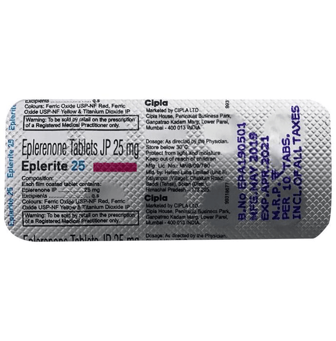 Eplerite 25 Tablet – Eplerenone (25mg) 25 mg by Cipla Ltd