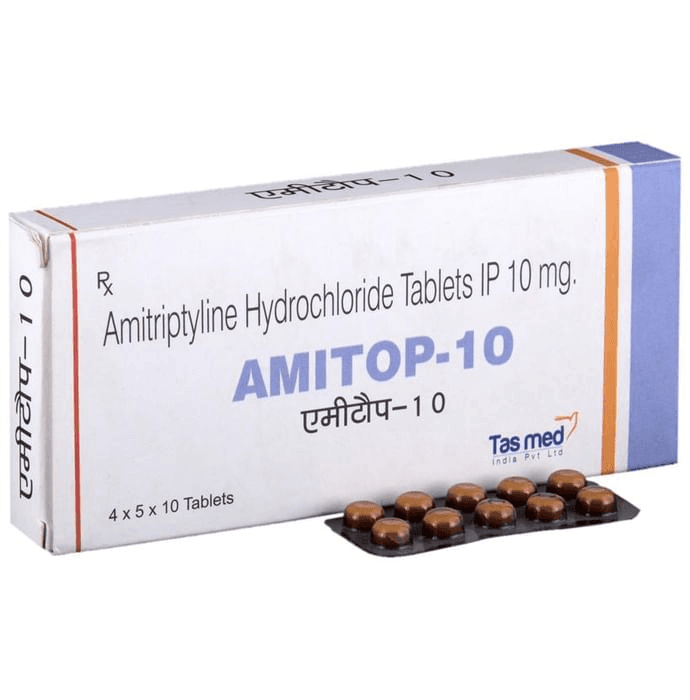 Amitop 10 Tablet – Amitriptyline (10mg) 10 mg by Tas Med India Pvt Ltd — photo 1 of 6