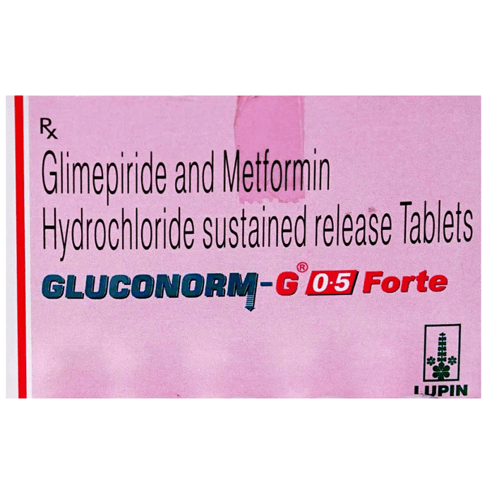 Gluconorm-G Forte 0.5mg/1000mg Tablet – Glimepiride (0.5mg) 0.5 mg by Lupin Ltd — photo 1 of 3