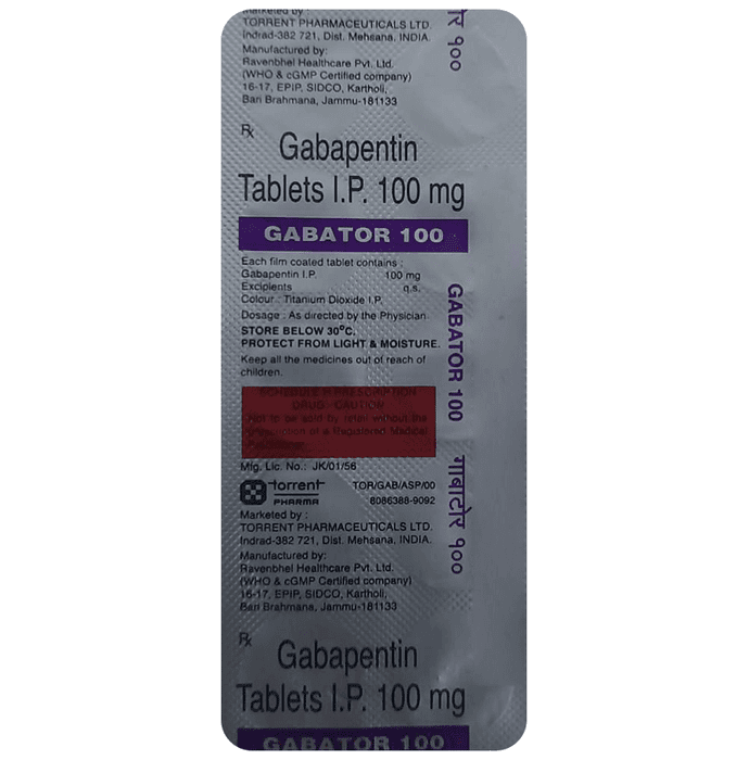 Gabator 100 Tablet – Gabapentin (100mg) 100 mg by Torrent Pharmaceuticals Ltd — photo 1 of 2