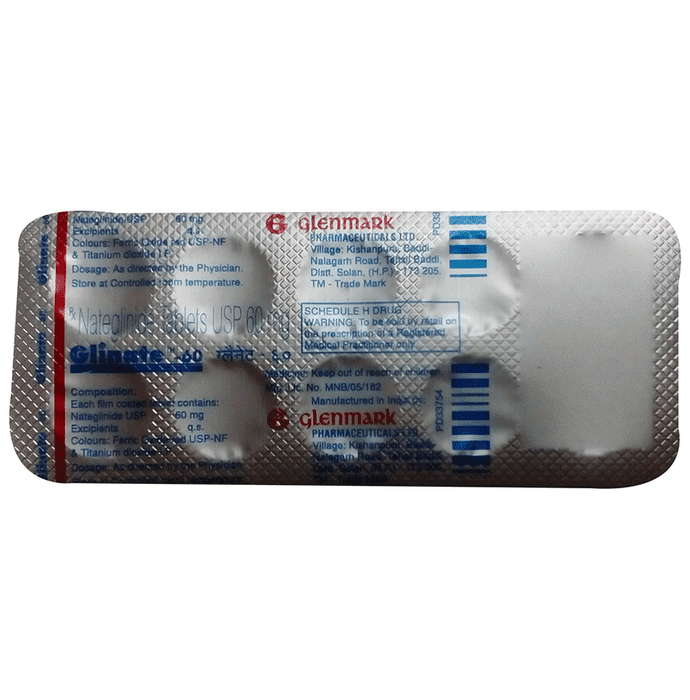 Glinate 60 Tablet – Nateglinide (60mg) 60 mg by Glenmark Pharmaceuticals Ltd — photo 1 of 2