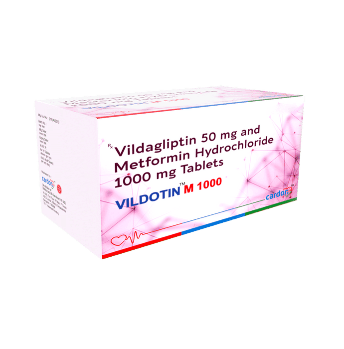 Vildotin M 1000mg/50mg Tablet – Metformin (1000mg) 1000 mg by Biotics Lab Life Services Private Limited — photo 1 of 2