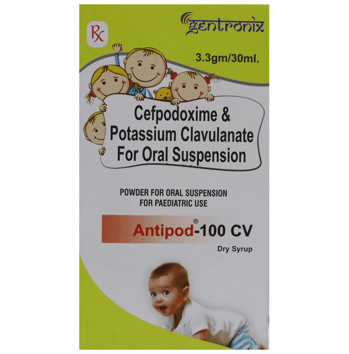 Antipod 100 CV Dry Syrup – Cefpodoxime Proxetil (100mg/5ml) 100 mg by Gentronix Lifecare Pvt Ltd — photo 1 of 3