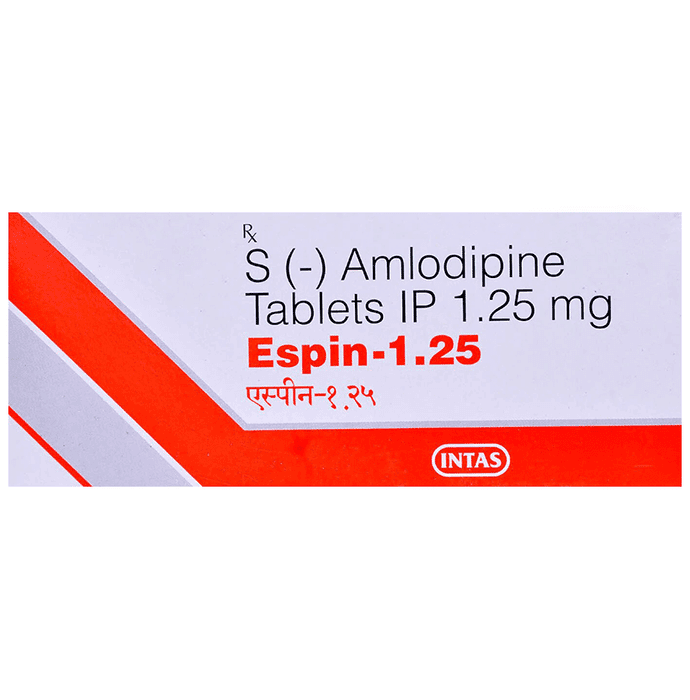 Espin 1.25mg Tablet – Amlodipine (1.25mg) 1.25 mg by Intas Pharmaceuticals Ltd — photo 1 of 4