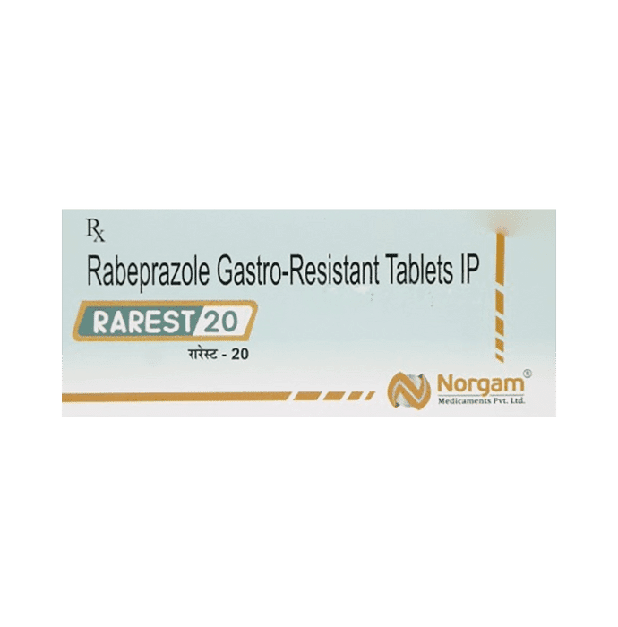 Rarest 20 Tablet – Rabeprazole (20mg) 20 mg by Norgam Medicaments Pvt Ltd — photo 1 of 3