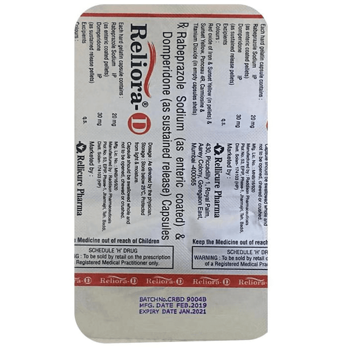 Reliora-D Capsule SR – Domperidone (30mg) by Rellicure Pharma