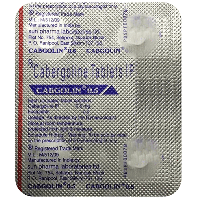 Cabgolin 0.5 Tablet – Cabergoline (0.5mg) 0.5 mg by Sun Pharmaceutical Industries Ltd