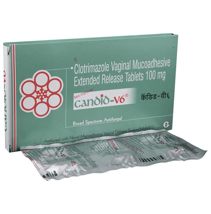 Candid-V 6 Tablet ER – Clotrimazole (100mg) 6 mg by Glenmark Pharmaceuticals Ltd — photo 1 of 5