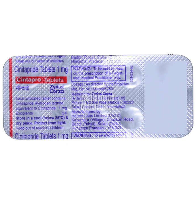 Cintapro Tablet – Cinitapride (1mg) by Zydus Cadila — photo 1 of 2