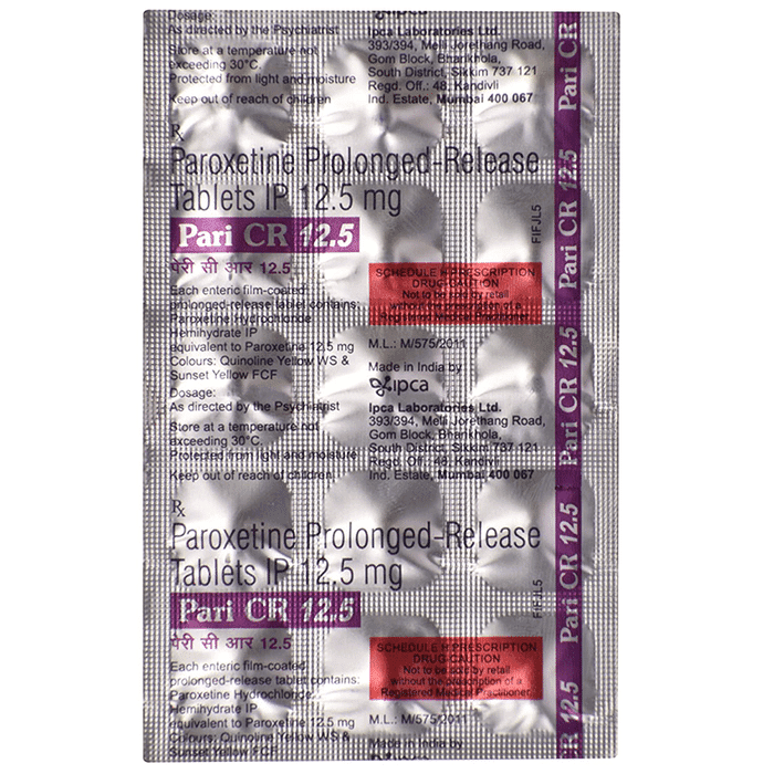 Pari CR 12.5 Tablet – Paroxetine (12.5mg) 12.5 mg by Ipca Laboratories Ltd — photo 1 of 2