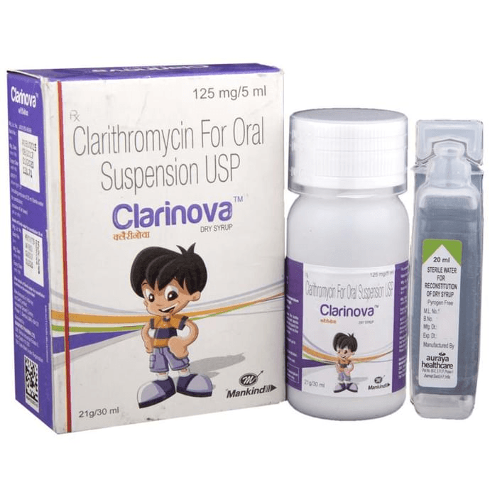Clarinova Dry Syrup – Clarithromycin (125mg) by Mankind Pharma Ltd — photo 1 of 6