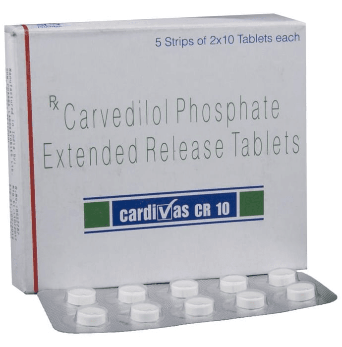 Cardivas CR 10 Tablet – Carvedilol (10mg) 10 mg by Sun Pharmaceutical Industries Ltd — photo 1 of 6