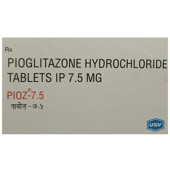 Pioz 7.5 Tablet – Pioglitazone (7.5mg) 7.5 mg by USV Ltd — photo 1 of 5