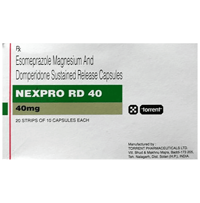Nexpro RD 40 Capsule SR – Domperidone (30mg) 40 mg by Torrent Pharmaceuticals Ltd — photo 1 of 2