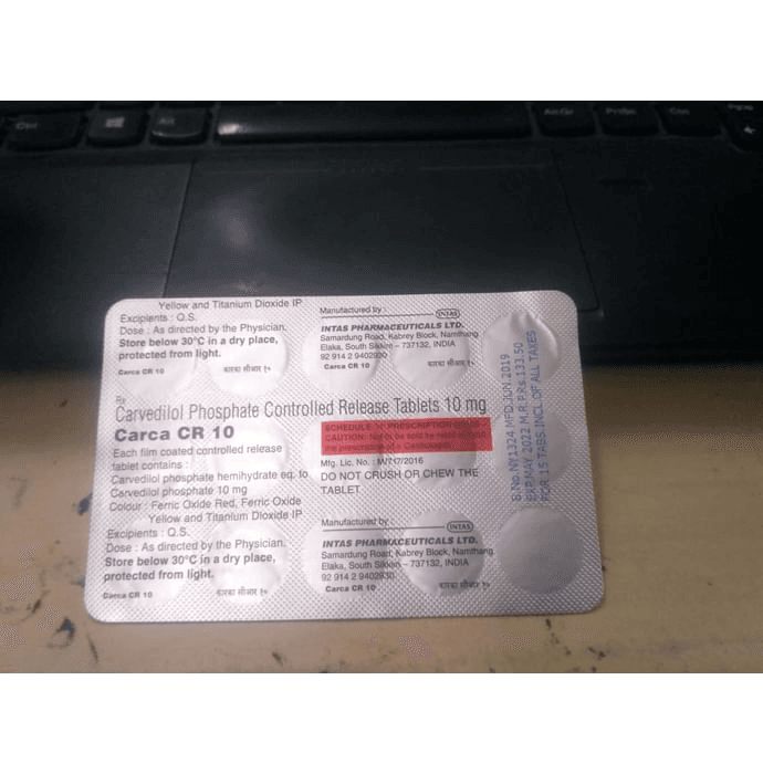 Carca CR 10 Tablet – Carvedilol (10mg) 10 mg by Intas Pharmaceuticals Ltd
