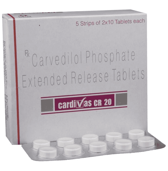 Cardivas CR 20 Tablet – Carvedilol (20mg) 20 mg by Sun Pharmaceutical Industries Ltd — photo 1 of 6