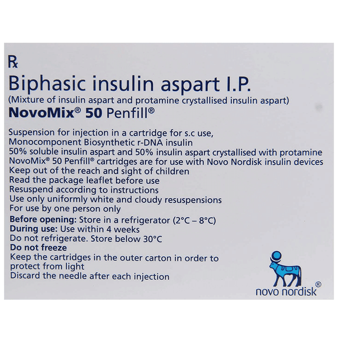 Novomix 50 100IU/ml Penfill – Insulin Aspart (50%) 100 iu by Novo Nordisk India Pvt Ltd — photo 1 of 2
