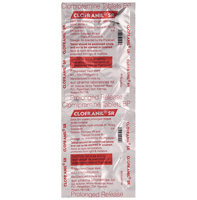 Clofranil 75mg Tablet SR – Clomipramine (75mg) 75 mg by Sun Pharmaceutical Industries Ltd — photo 1 of 3