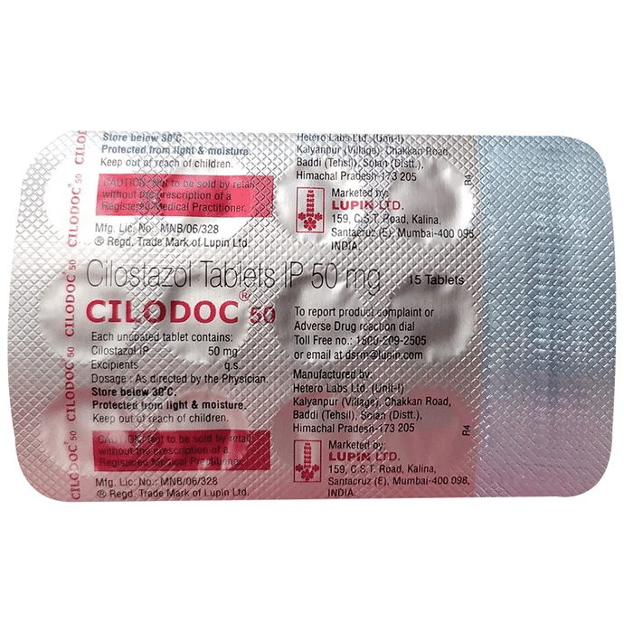 Cilodoc 50 Tablet – Cilostazol (50mg) 50 mg by Lupin Ltd — photo 1 of 2