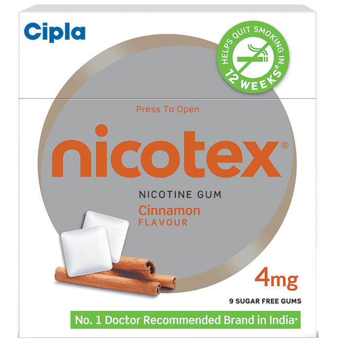 Nicotex 4mg Chewing Gums Cinnamon Sugar Free – Nicotine (4mg) 4 mg by Cipla Health Ltd