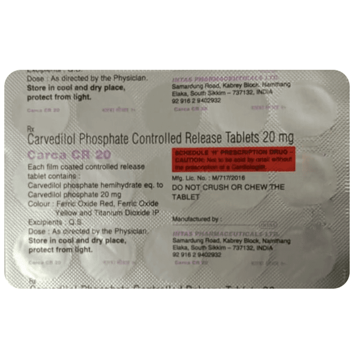 Carca CR 20 Tablet – Carvedilol (20mg) 20 mg by Intas Pharmaceuticals Ltd — photo 1 of 2