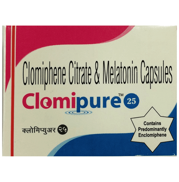 Clomipure 25 Capsule – Clomiphene (25mg) 25 mg by Akumentis Healthcare Ltd — photo 1 of 2