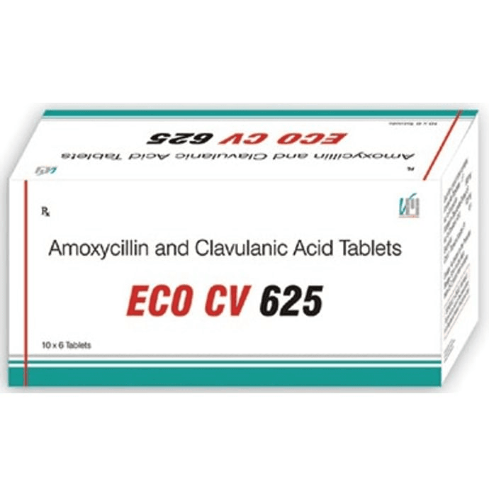Eco CV 625 Tablet – Amoxycillin (500mg) 625 mg by Volksmed Healthcare Pvt Ltd