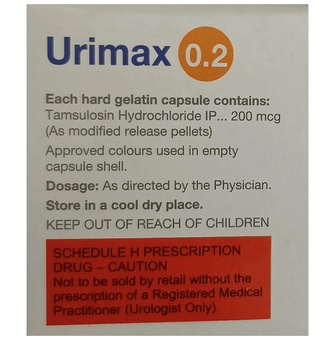 Urimax 0.2 Capsule MR – Tamsulosin (200mcg) 0.2 mg by Cipla Ltd — photo 1 of 3