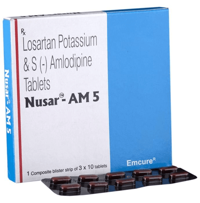 Nusar-AM 5 Tablet – Losartan (50mg) 5 mg by Emcure Pharmaceuticals Ltd — photo 1 of 6
