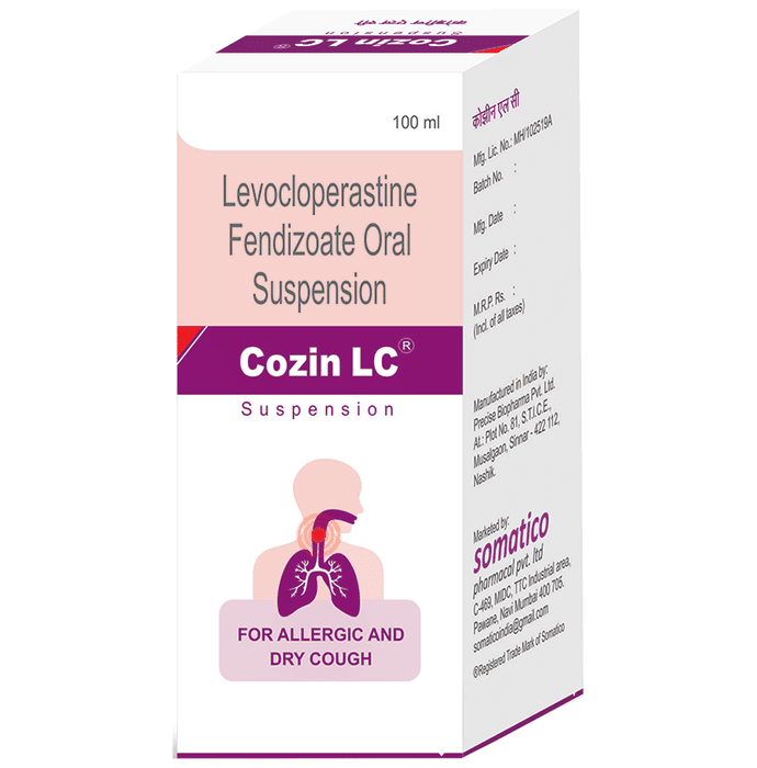 Cozin LC Syrup – Levocloperastine (20mg/5ml) by Somatico Pharmacal Pvt Ltd — photo 1 of 4