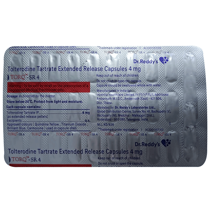 Torq SR 4 Capsule – Tolterodine (4mg) 4 mg by Dr Reddy's Laboratories Ltd — photo 1 of 2